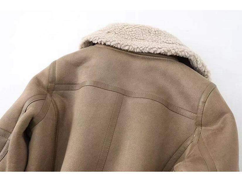 Women's Suede and Lambswool Motorcycle Jacket - Warm Fleece Coat for Autumn and Winter