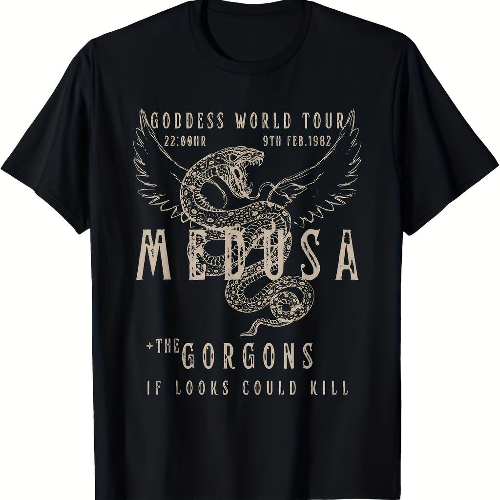 Medusa Goddess World Tour Graphic TShirt 100 High Stretch Knit Fabric Regular Fit Unisex Tee With Round Neck Short Sleeves
