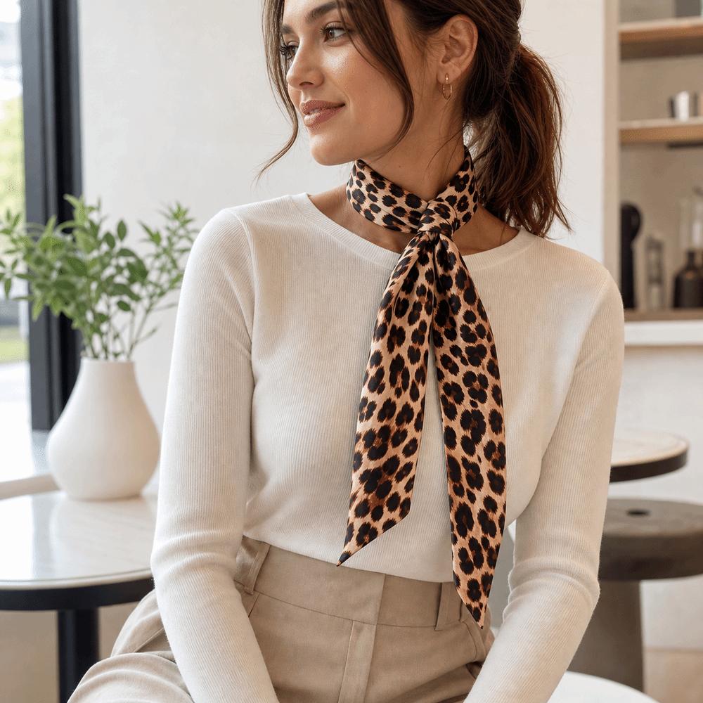 Leopard Print Small Silk Scarf Decoration Headscarf Decor Ribbon Scarf Neckwear/Wrist/Waistband