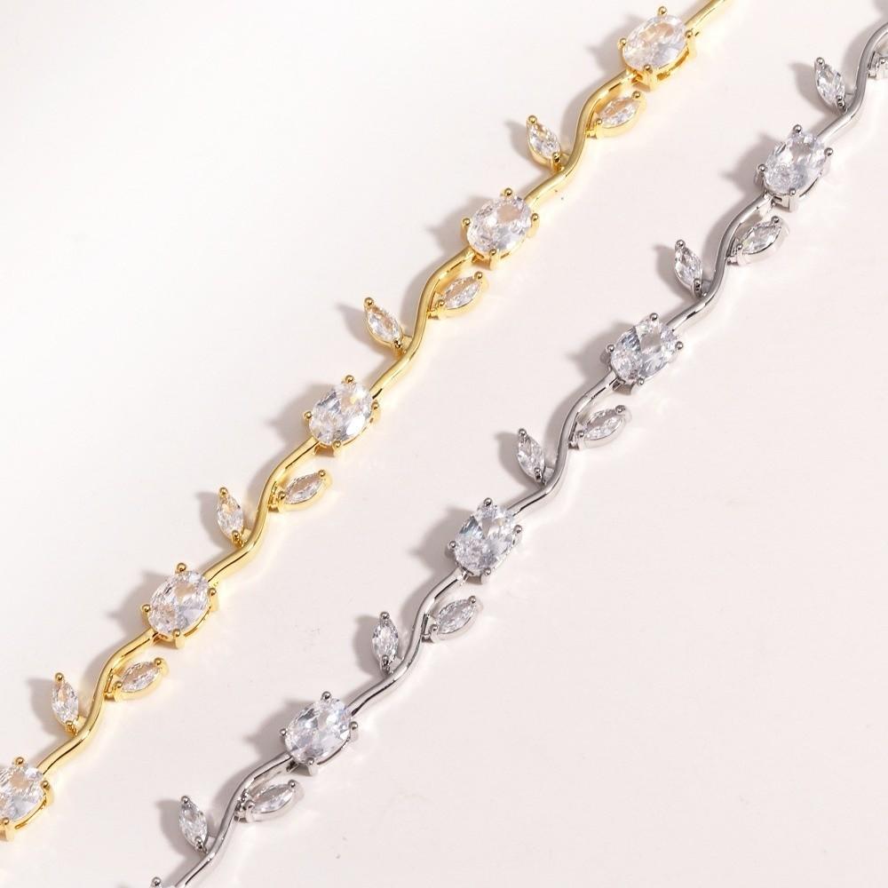 Sparkling Stones Rhinestone Bracelet Colorful Crystal Leaf Vine Bracelet  Wedding Jewelry