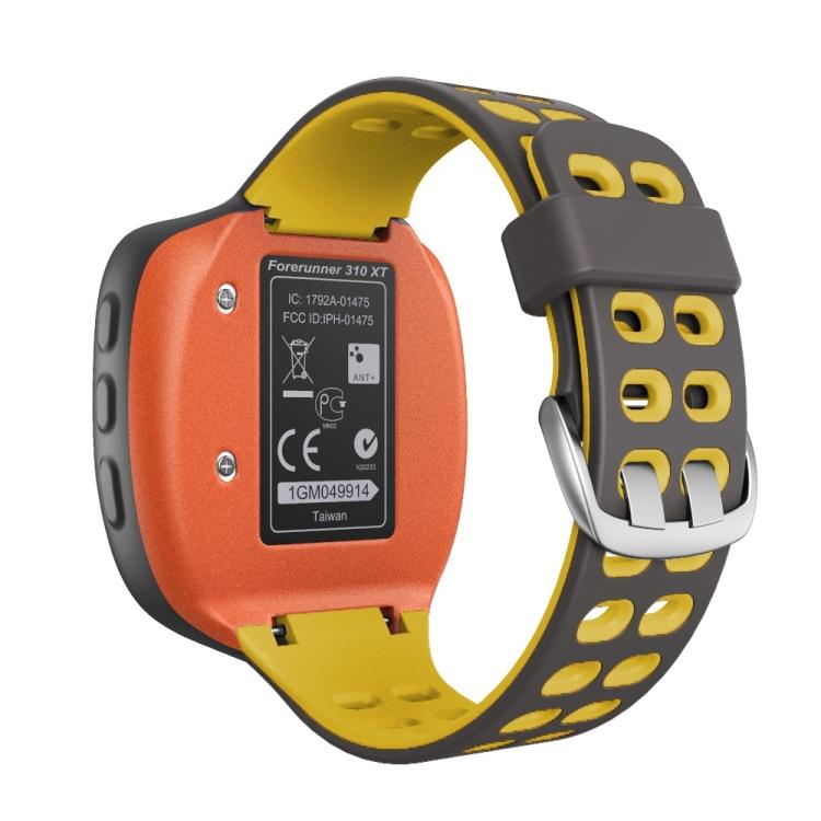 For Garmin Forerunner 310XT Two-color Silicone Watch Band(Grey Orange)