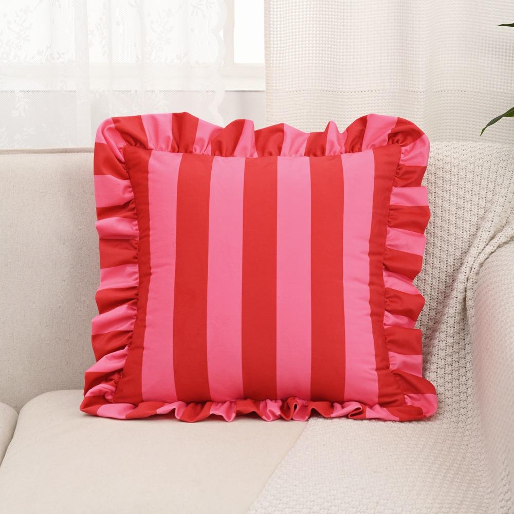 Striped Pillow Case Cover Lotus Leaf Skirt Edge Soft Pillowcase Home Decor Velvet Bedding Pillow Cover Bedroom Living Room