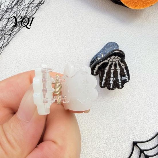 Decorative Hair Clips for Festivals Halloween Skeleton Hand Claw Clip Women, Mini Gothic Clip, Acrylic Skull Accessory with Sequins Thick and