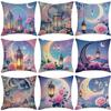 New Moon Chandelier Flowers Dreamy Folk Line Print Home Living Room Sofa Pillow Cover