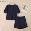 ZANZEA Женский летний повседневный костюм из двух частей с коротким рукавом и шортами
