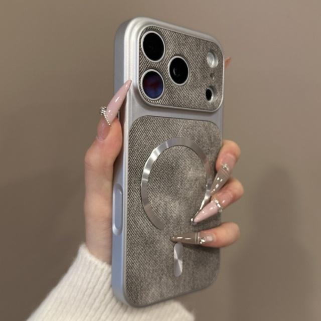 Ретро Джинсовая Ткань Для Чехла MagSafe Для iPhone 17 16 15 14 13 12 Pro Max Магнитная Беспроводная Зарядка Матовый Ударопрочный Чехол