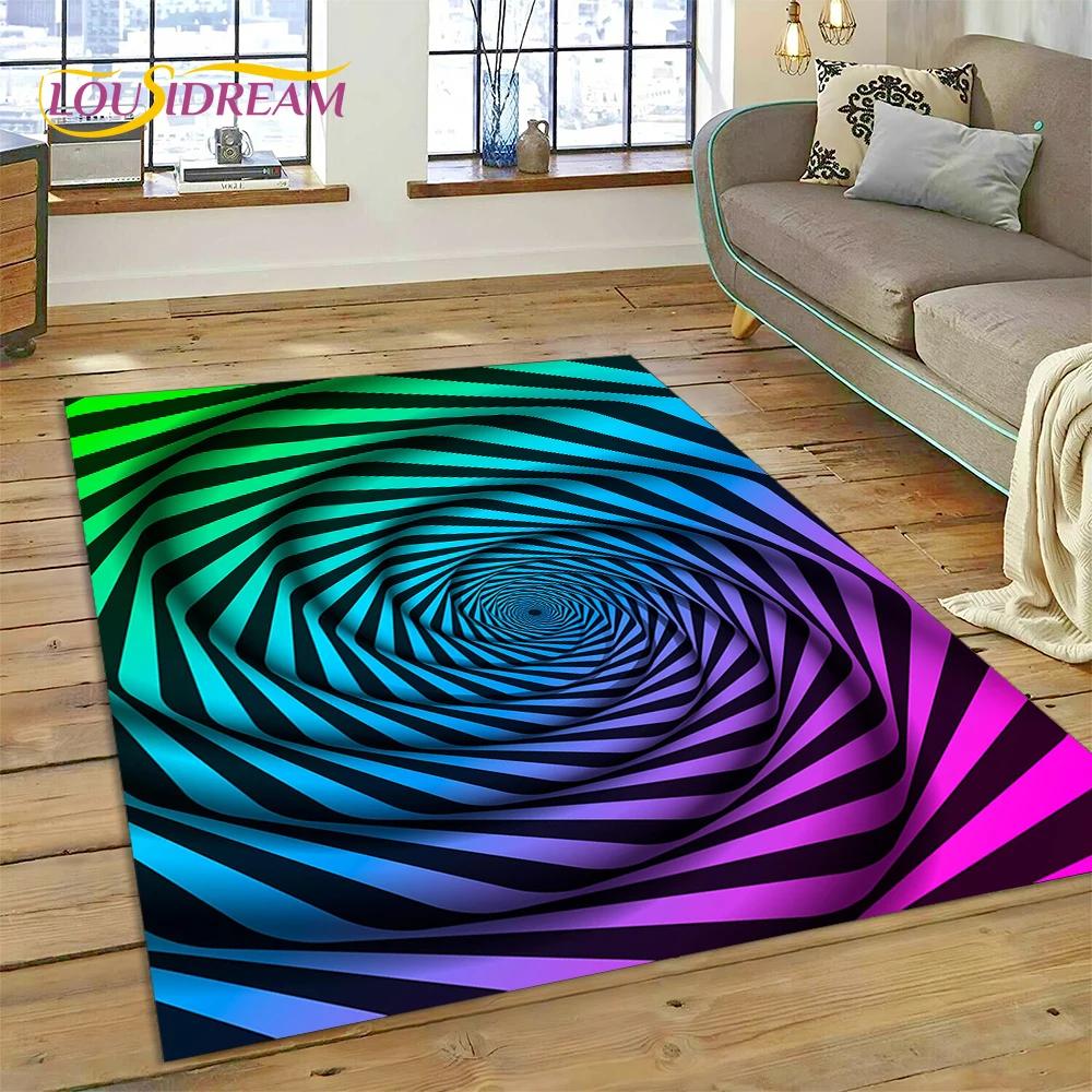 3D Vortex Visual Illusions Ковер Ковер для гостиной Спальня Домашний декор, Напольный коврик Нескользящее украшение для дивана Кухня Коврик