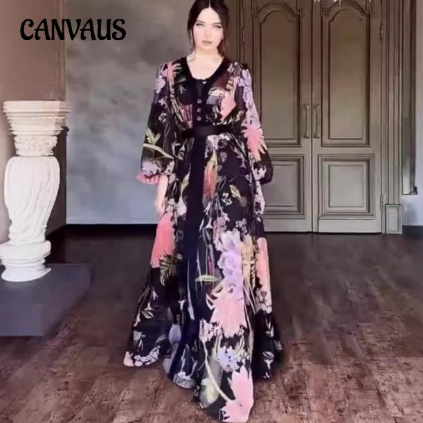 Women's Round Neck Long Sleeve Printing Dress