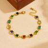 DIEYURO 316L Stainless Steel Colored Square Rhinestones Splicing Necklace Bracelet Set Lady Fashion Classic Waterproof Jewelry