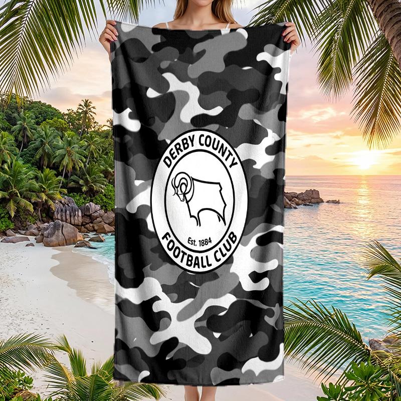 Пляжное полотенце Derby County Football Мягкое из микрофибры Летнее полотенце Быстросохнущее Впитывающее полотенце для пляжа Бассейна Путешествий