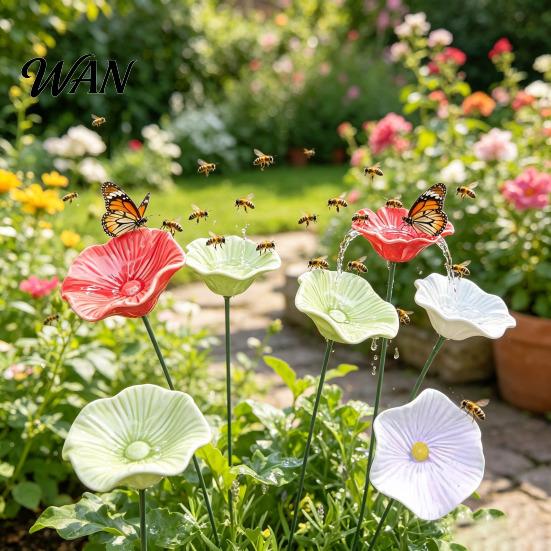 Insect Watering Station Handmade Ceramic Pollinator Station, Colorful Flower Bee Water Feeder & Butterfly Bird Bed Post Decoration Bath, Small Outdoor