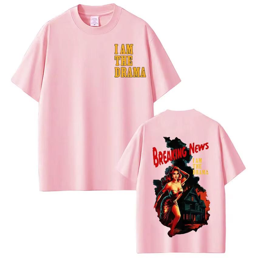 Карди Би Я ЛИ ДРАМА Модный Принт Футболка Мужчины Женщины Харадзюку Круглый Вырез Повседневный Модный Роскошный Короткий Рукав Топ Ретро Уличная Одежда