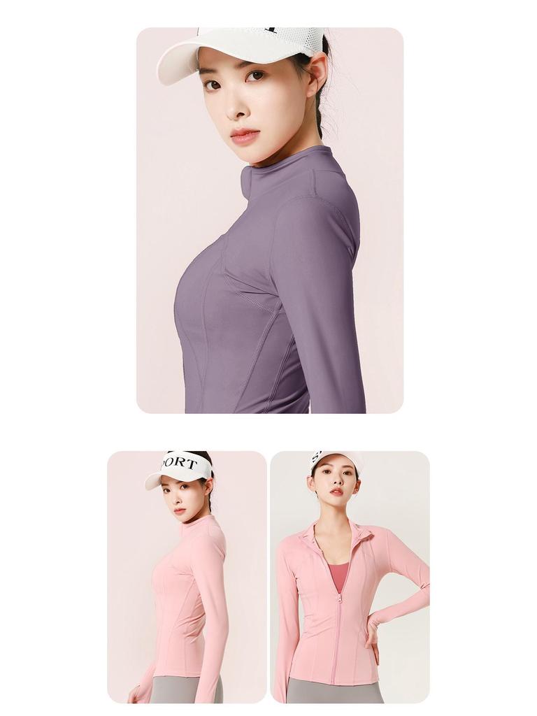 Куртка для йоги Juyitang Slim Fit Nude - нейлоновый воротник-стойка, спортивная одежда для бега и фитнеса