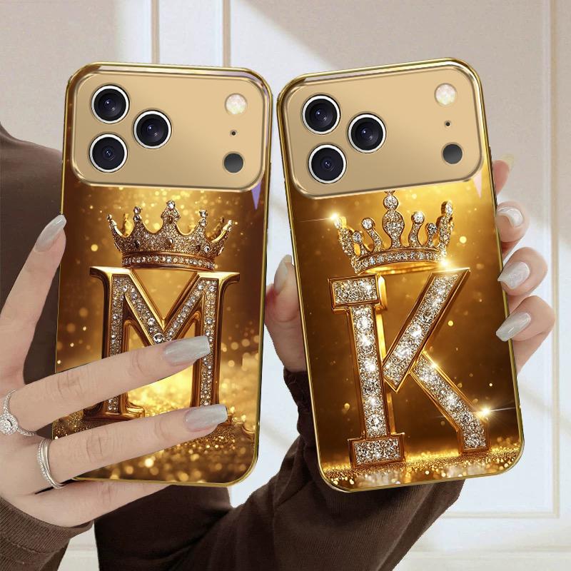 Блестящий Золотой Корона Для iPhone Air 16 E 15PRO 14 13 Plus 12 mini 11 17 Pro Max XR 16E 17ProMax 17Pro Золотой стеклянный чехол для телефона