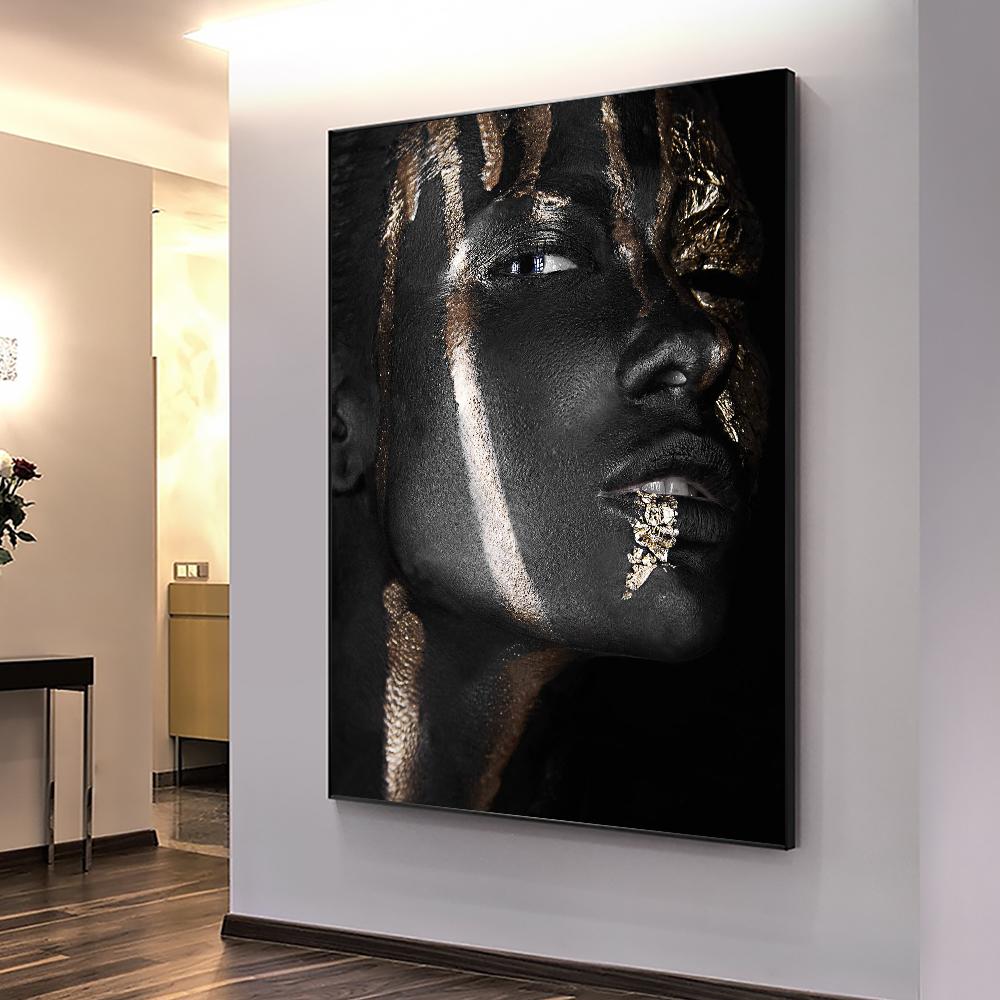 Черное золото, африканская женщина, холст, картина, макияж, художественные постеры для девочек и принты, художественная настенная картина для декора гостиной