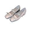 Mary Jane Single Shoes Women's New Light Mouth Square Head Thick Heel Ballet Shoes Silver Word with Bow High Heels
