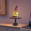 Nostalgie Stained Glass Witch Hat Lamp, USB Powered Night Light for Bedroom Shelf Decor, Halloween Warm Glow Gothic Table Lamp Home Office