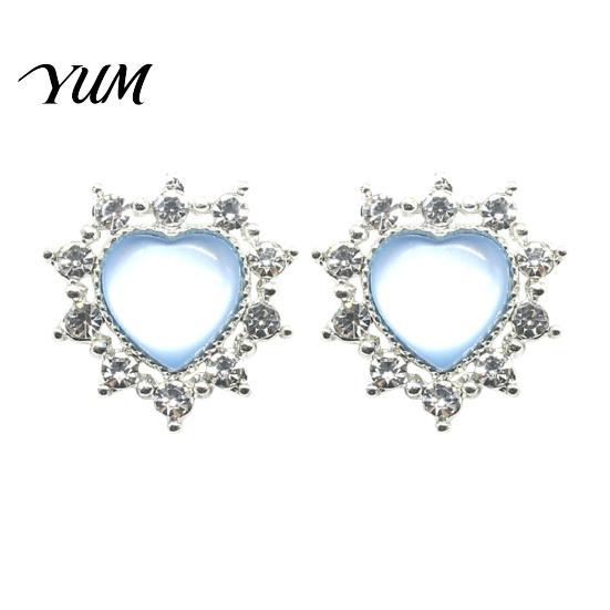 Small Decorative Rhinestones 2Pcs Cat Eye Heart Faux Gems, Alloy Rhinestone Brooch Buttons, 23mm Gems for Hair Bows Flatback Gemstone Hearts