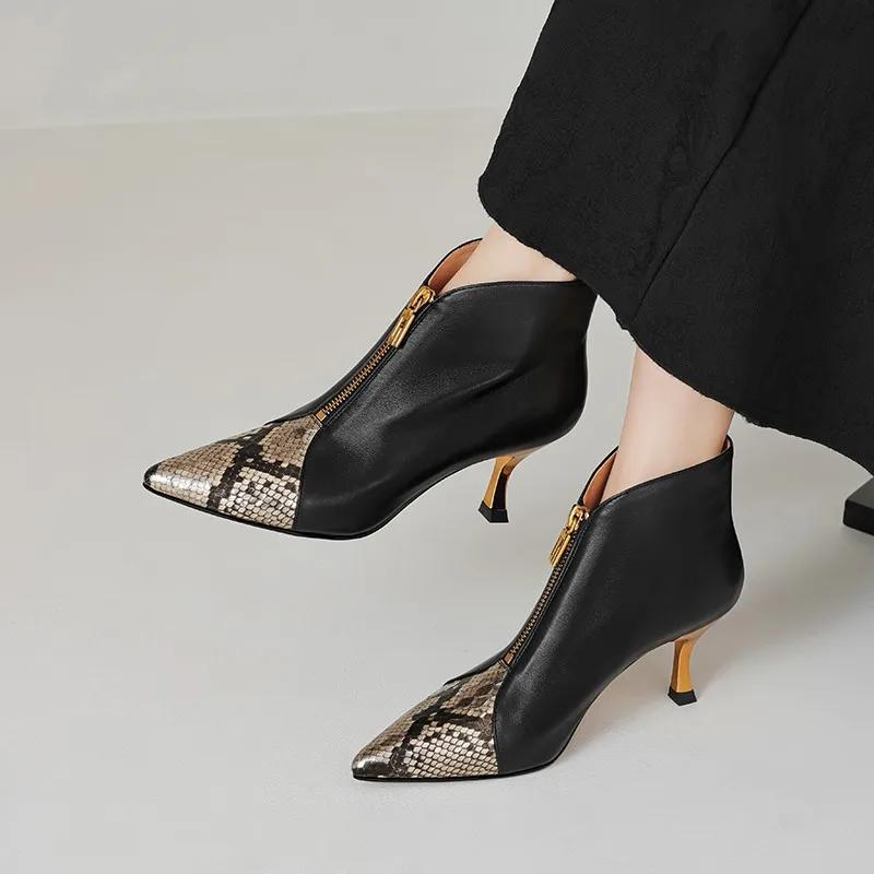 2024 Новые модные женские остроносые рыцарские сапоги на шпильках, весна-осень, повседневные удобные ботильоны из искусственной кожи с леопардовым принтом на высоком каблуке