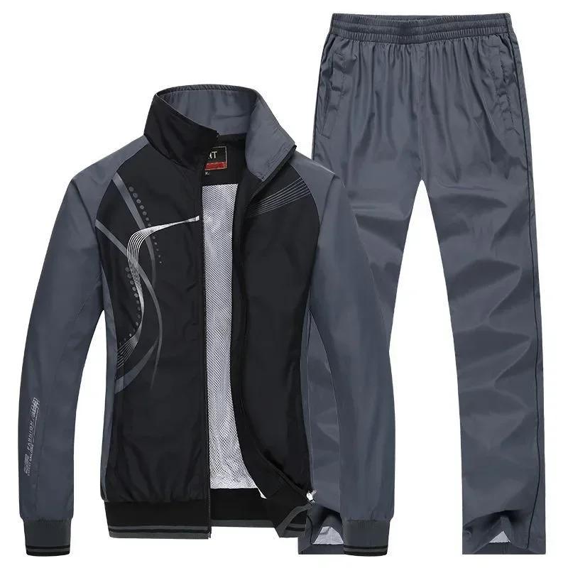 male Sportswear spring Tracksuit 2 Piece Sets Sports Suit coat+Pant Sweatsuit Male Print Clothing Size L-5XL