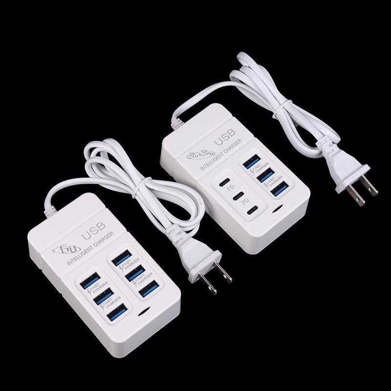 1 шт., многопортовое зарядное устройство Us Plug 6 портов, 35 Вт, Pd Type-C, быстрая зарядка мобильного телефона, настенные зарядные устройства, USB-концентратор TypeC