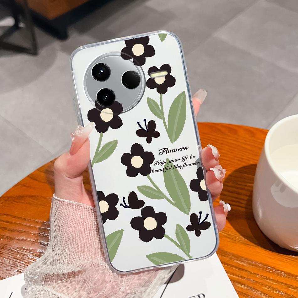Чехол для POCO F7 Pro / F7 Ultra Летний Цветок Прозрачный Funda для POCO F 7 Мягкая Ультратонкая Задняя Крышка Телефона Ударопрочный Корпус