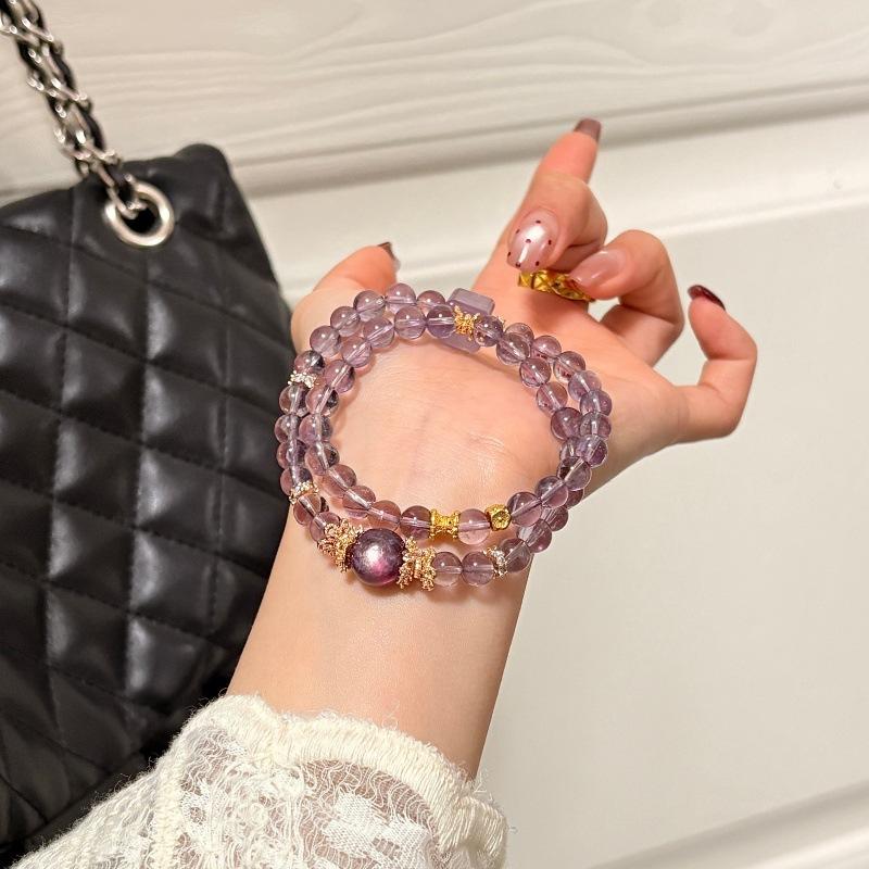 Trendy Beaded Amethyst Butterfly Bracelet Urban Style Women's Jewelry