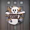 Деревянный знак «Призрак» для Хэллоуина, разноцветный цветочный венок, праздничное украшение для окна и стены, водонепроницаемый орнамент для двери