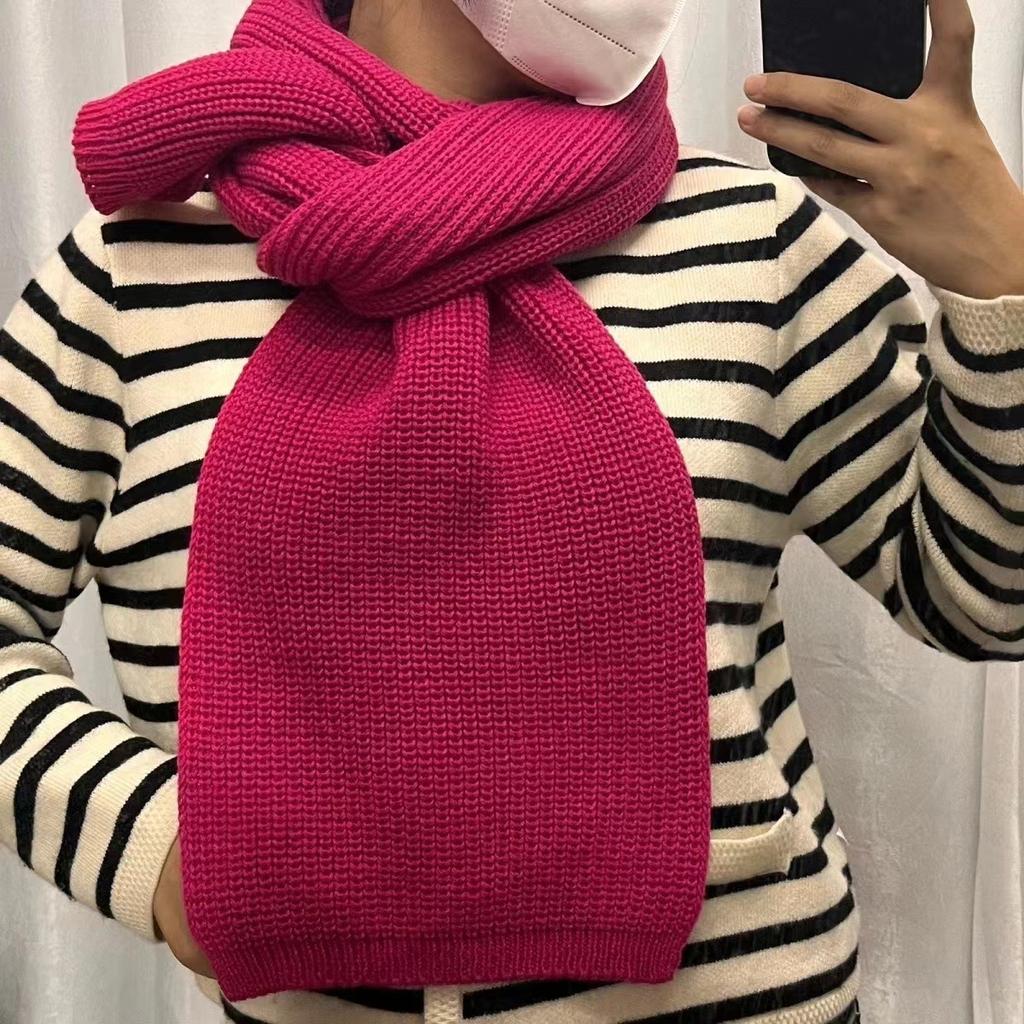 Winter Korean Solid Color Couple Imitation Cashmere Knitted Thickened Warm Wool Student Scarf for Women Dual Use Versatile Solid Color