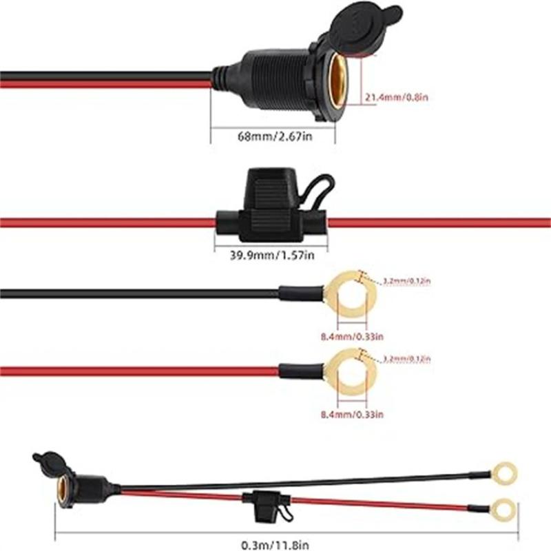 12 awg 12V24V High-power Waterproof Threaded Cigarette Lighter Female Socket Wire for Car and Motorcycle Modification