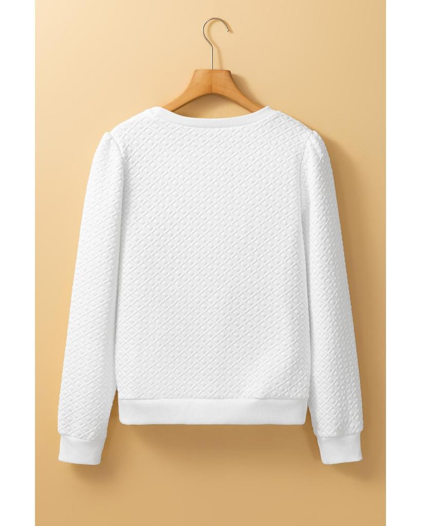 Azura Exchange White Textured Puff Long Sleeve Round Neck Top