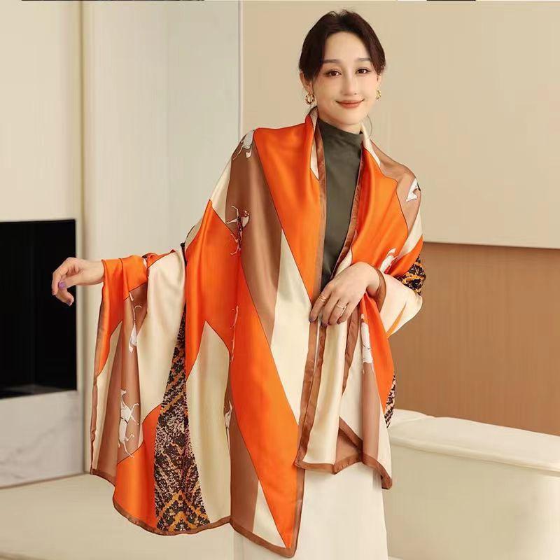 Женский новый повседневный длинный шелковый шарф для поездок на работу с принтом, шарф темперамента, летний модный универсальный декоративный диагональный шарф
