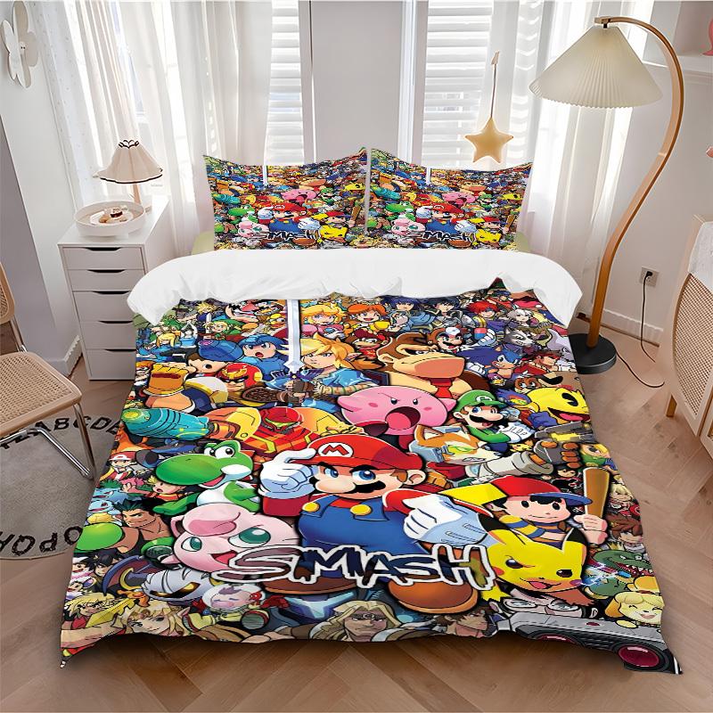 3pcs bedding set Mario Gamer Gaming Includes 1 Comforter + 2 Pillowcases, Without Pillow Inserts, Soft Comfortable, Lightweight Breathable,