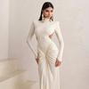 Women Maxi Dresses High Street Classic Full Sleeve Straight Shoulder Backless Vestidos Mujer Evening Wear