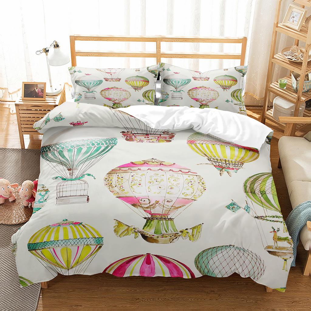 Air Balloon Duvet Cover Collection Single King Cartoon Animal Bedding Collection Cute Sika Deer Elephant Comforter Cover For Kids Teens