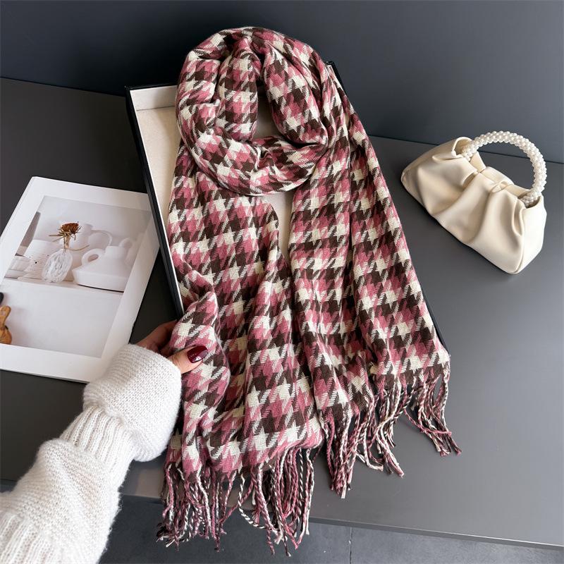Luxury Thick Scarf Cashmere Plaid Tassel Winter Warm Scarves Soft Shawl Wrap Neck Scarf For Ladies Casual Daily Wear Gifts