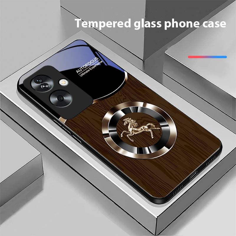 Деревянный конь синий для Oppo A79 5G 58 78 74 60 4G Reno 11F Realme GT 6 11 Note 50 10 C55 X2 Закаленное стекло Черный чехол для телефона