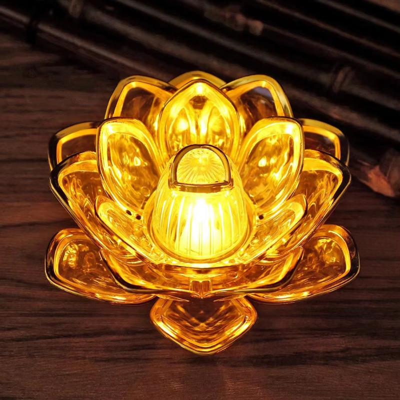 Electronic Flameless LED Lotus Candle Lamp Energy Saving Warm White Light for Home Living Room Table Decor Gift