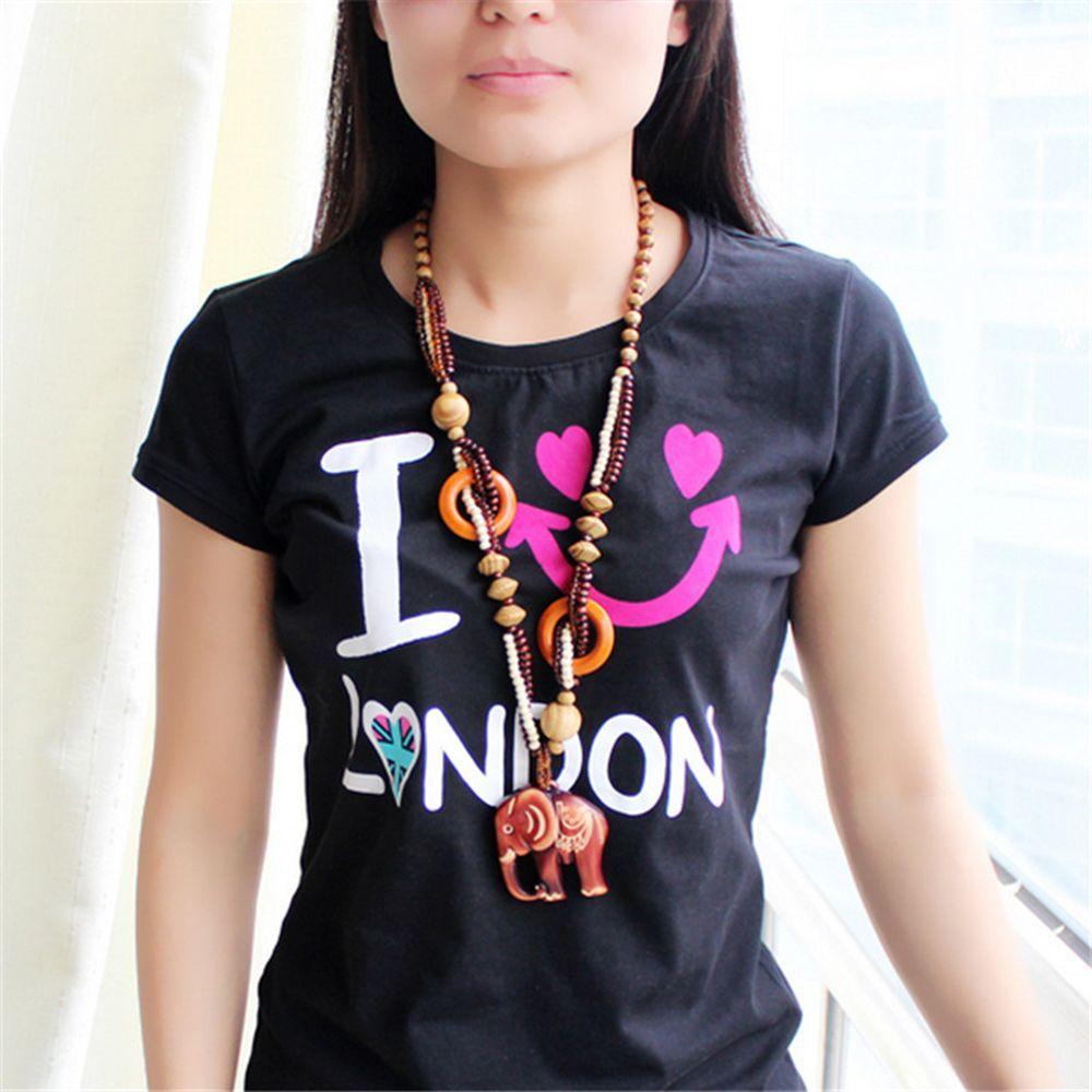 Wholesale Price Hot Sale for Women Necklace Long Hand Made Bead Wood Elephant Pendant Ethnic Style