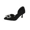 Foreign trade high heels 2024 spring and autumn new small fragrant wind tweed pointed rhinestone square buckle fashion single shoes women