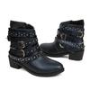 Women Cross-border Leather Boots Thick Heel Large Size Short Barrel Belt Autumn Winter