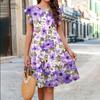 Women's Casual Floral Print Dresses Ladies Round Neck Ruffled Dress Fashion Loose Dress