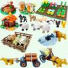 MOC Кубики Игрушки Модель Ферма Строительные блоки Крупный рогатый скот Лошадь Повозка Транспорт Огород Цветок Растение Фрукт Поле Дерево Животное