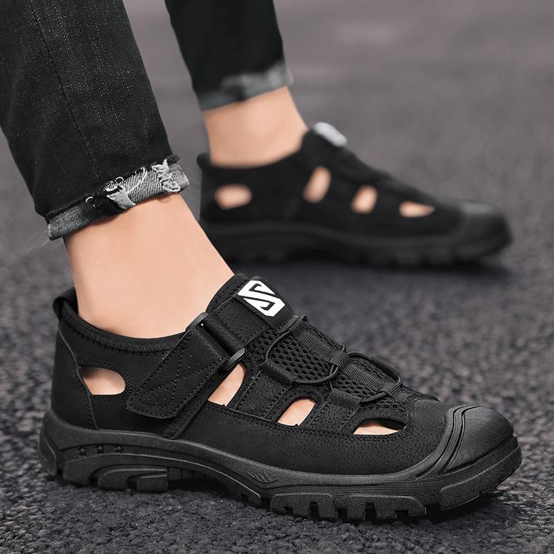 Men's Summer Sandals Loafers Casual Breathable Comfortable Mesh Shoes Vintage Leather Flats Outdoor Beach Shoes Men Shoes