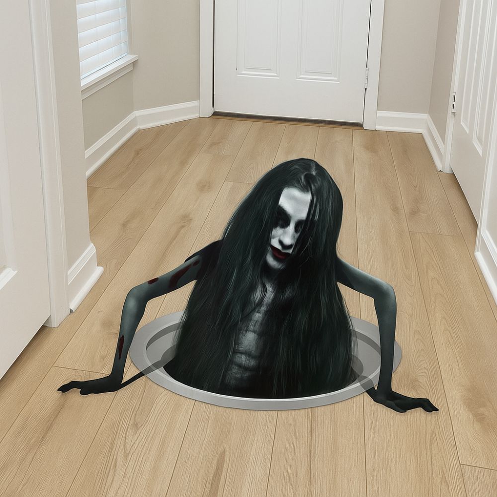 Long Hair Women Halloween Ghost Stickers Scary Funny Ghost Wall Stickers Removable PVC Halloween Decal Interior Props