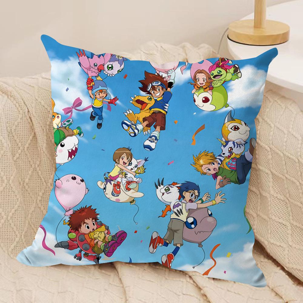 Anime DDigimon AAdventure Cushion Cover Silky Short Plush Invisible Zipper Dustproof Sofa Pillow Case For Home Decor