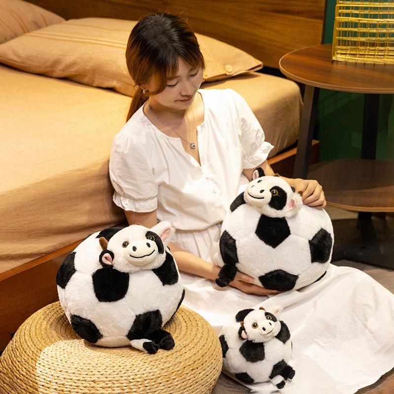 Creative Cute Football Cow Doll Plush Toy Small Cow Throw Pillow Kindergarten Baby Soothing Doll