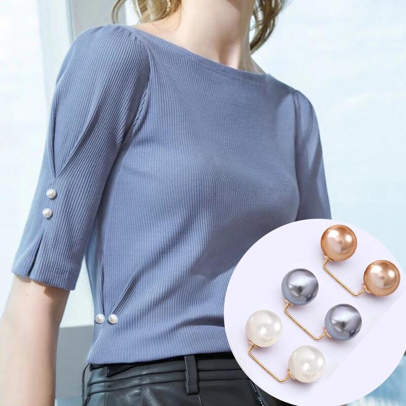 Simple Double Pearl Brooch Anti-glare Buckle Neckline Cardigan Pearl Buckle Pin Fixed Clothes Elegant Brooch Ladies Jewelry