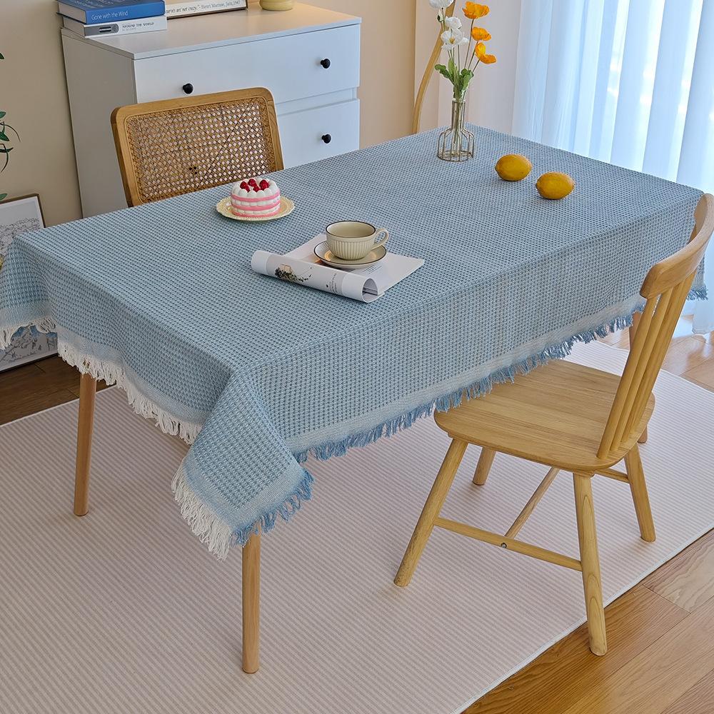 Waffle tablecloth cotton yarn fringed small fresh atmosphere decorative cloth dining table fabric tablecloth coffee table tablecloth