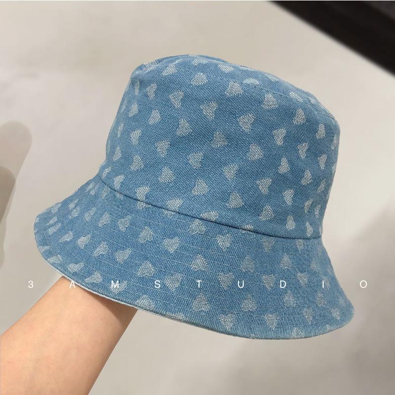 Autumn and Winter Hat Women's Retro Denim Bucket Hat Love Washbasin Hat Fashion Versatile Bucket Hat